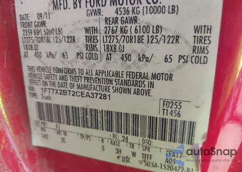 2012 Ford F-250 Xlt from USA, damaged, VIN 1FT7X2BT2CEA37281